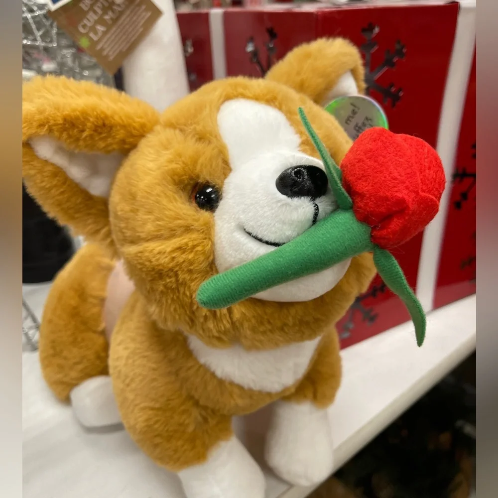 Corgi Dog with Rose Plush Snuggle Buddy Heat & hug w/ Microwaveable belly NWT